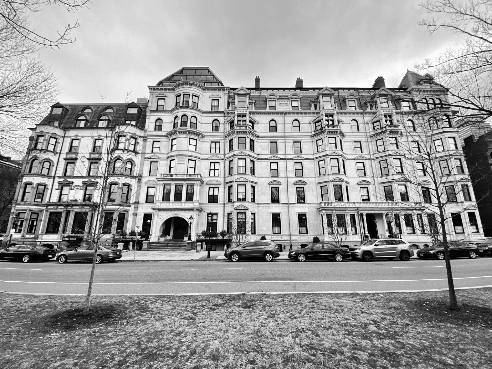 Grand historic apartment building facade, Boston